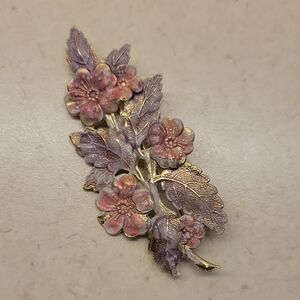 Spring Soft Pastel Pink Gold and Lavender Floral Brooch with Intricate Design